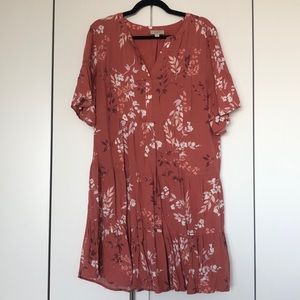 LOFT Dusty Pink Tiered Floral Ruffle Dress